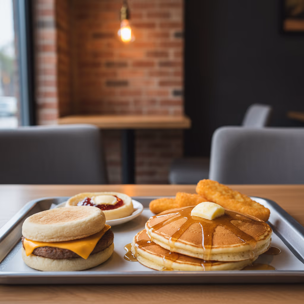 다양한 맥모닝 메뉴가 담긴 식탁