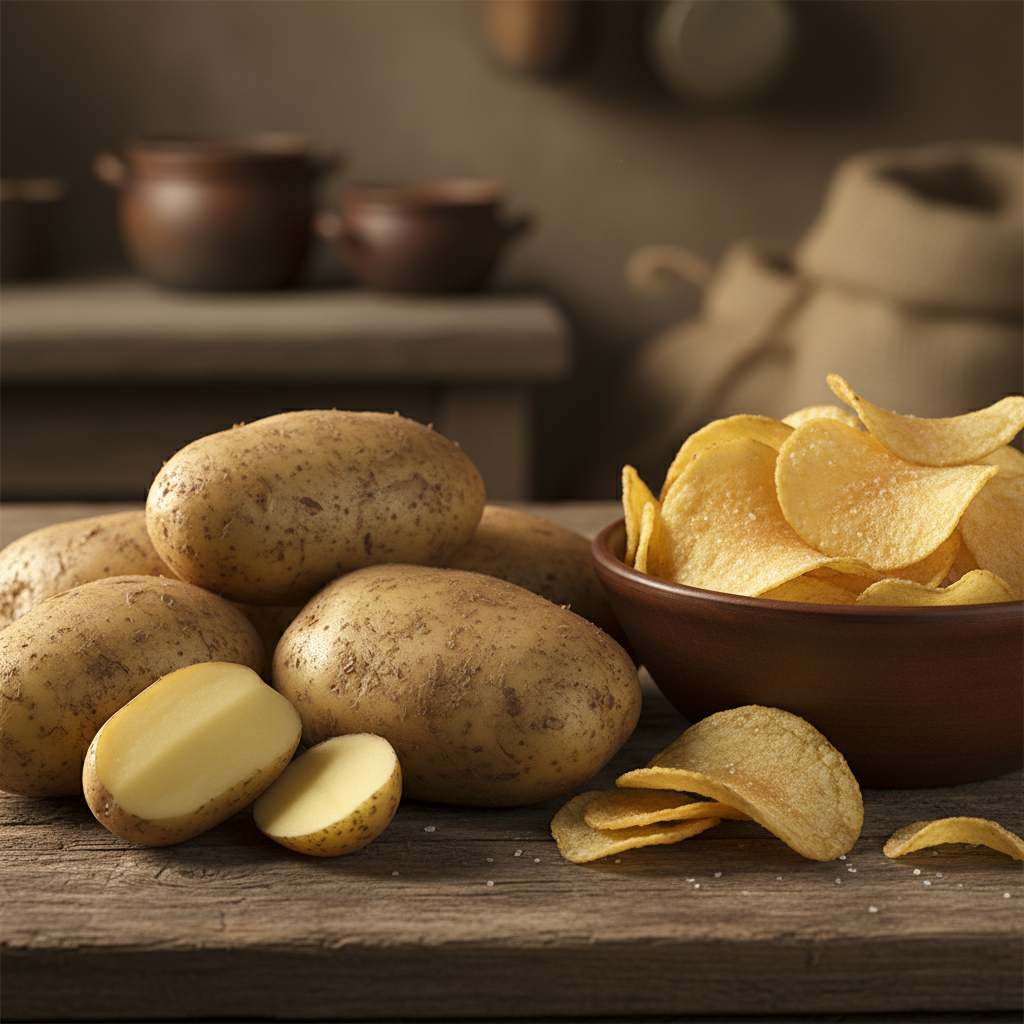 신선한 감자와 감자칩