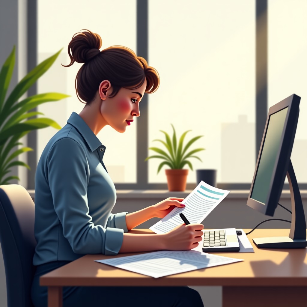 연말정산 서류 검토하는 모습