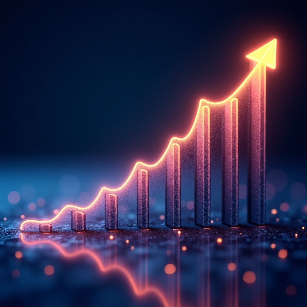 An abstract visual representation of digital growth and economic balance, glowing lines, high quality, 1:1.