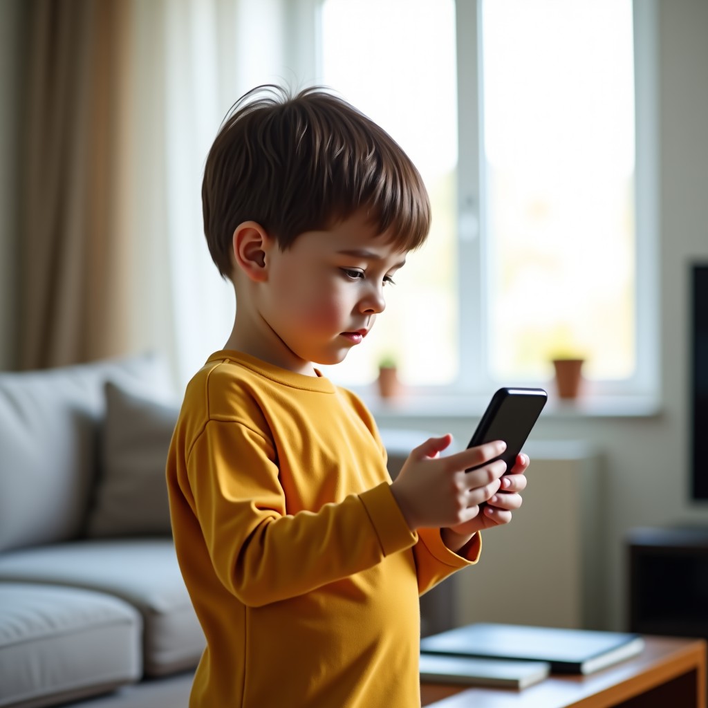 스마트폰을 사용하는 아이
