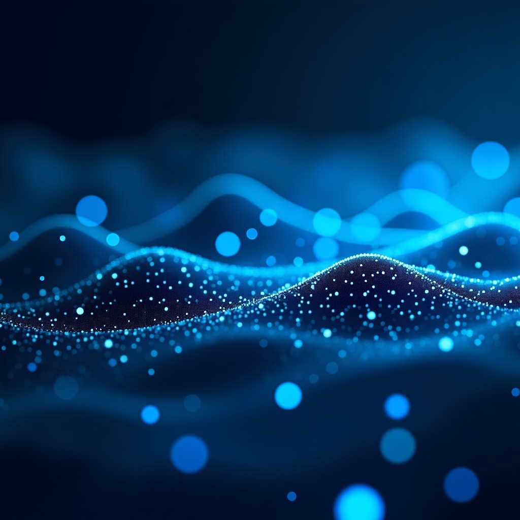 Abstract representation of AI data processing with neural networks, futuristic technological background, bright cool tones, 16:9 aspect ratio.