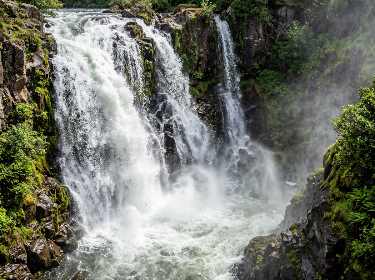 쏟아지는 폭포의 물줄기 근접 촬영