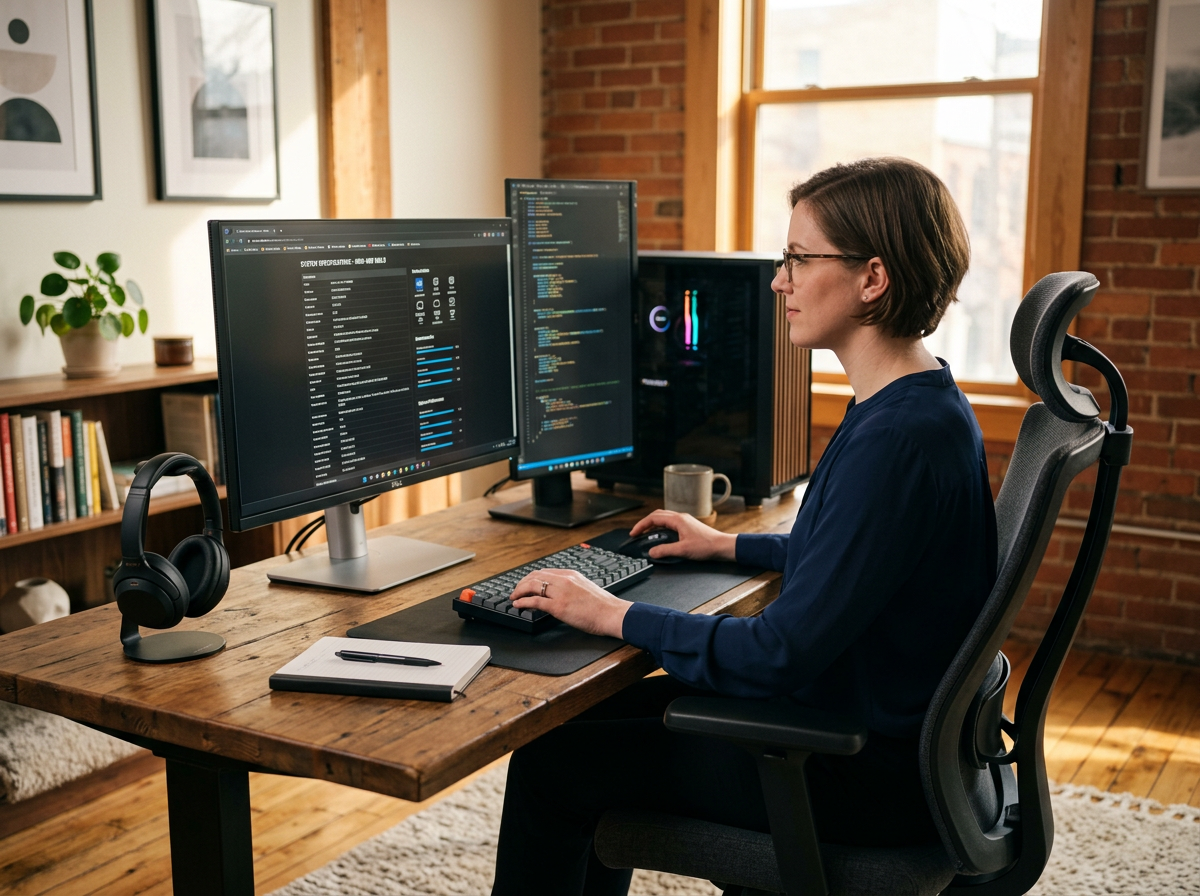 모니터 앞에 앉아 하드웨어 견적을 고민하는 모습