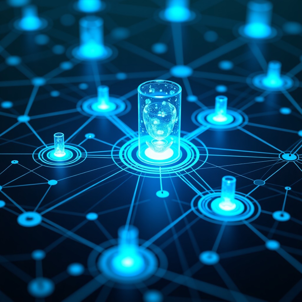 Conceptual artistic rendering of a secure, tech-focused future defense environment, glowing data networks connected to military assets, 16:9 aspect ratio
