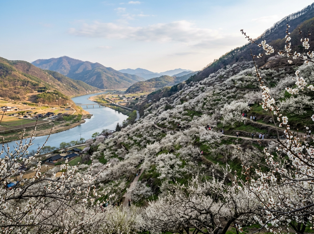섬진강변 매화꽃 풍경