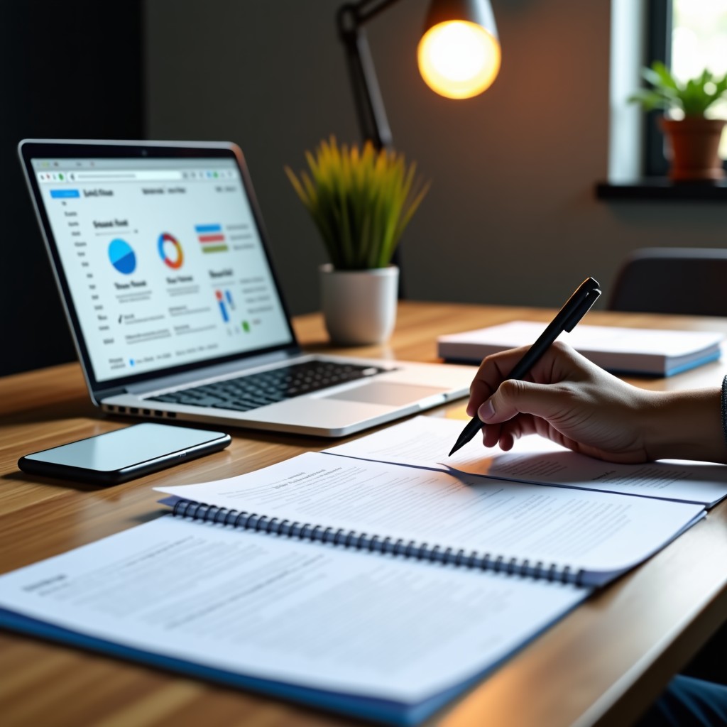 A student organizing study materials with a digital interface, clean infographic style layout, modern desk, high contrast, professional atmosphere, 4:3 aspect ratio.