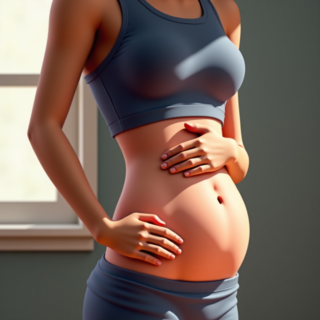 오른쪽 아랫배 통증을 체크하는 모습