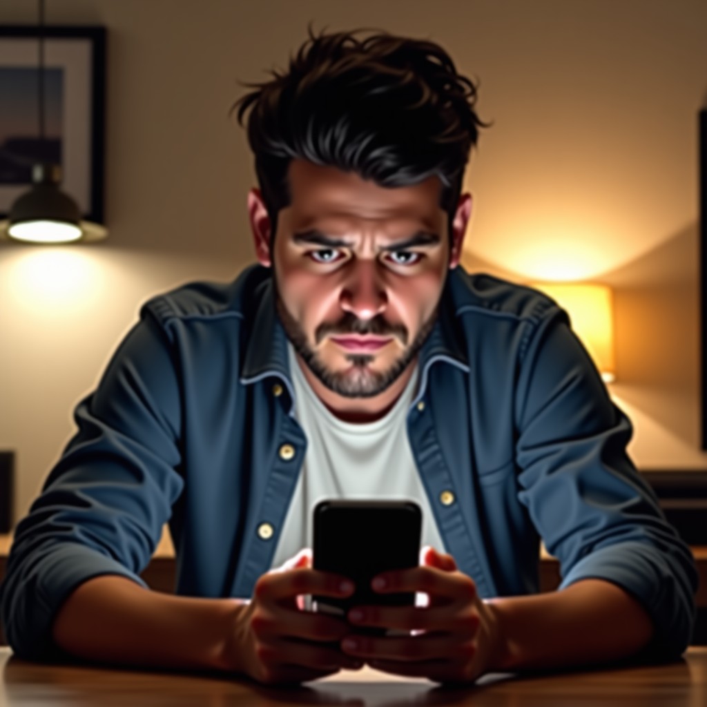 스마트폰을 들고 고민하는 사용자