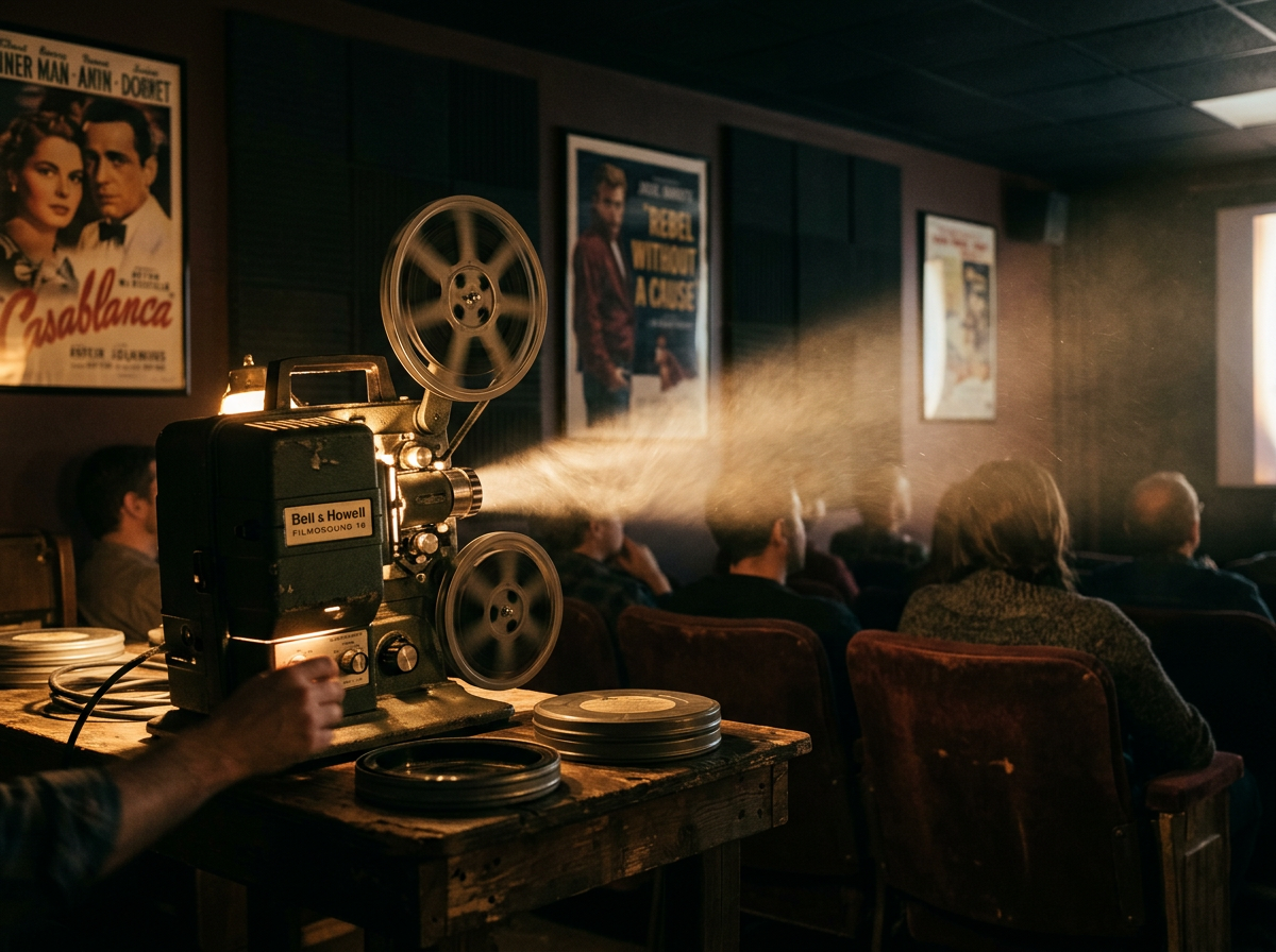 고전적인 공포 영화 영사기 이미지