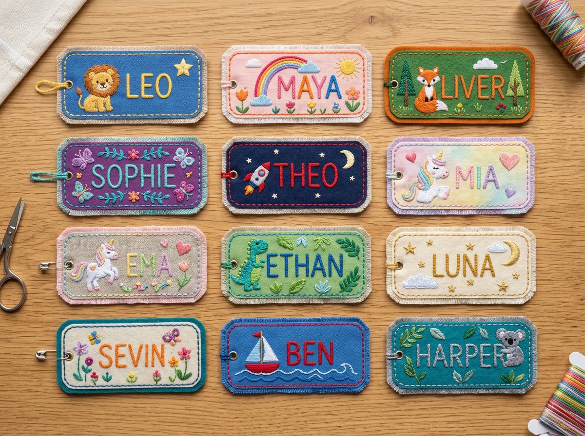 고급스러운 자수네임택 구성