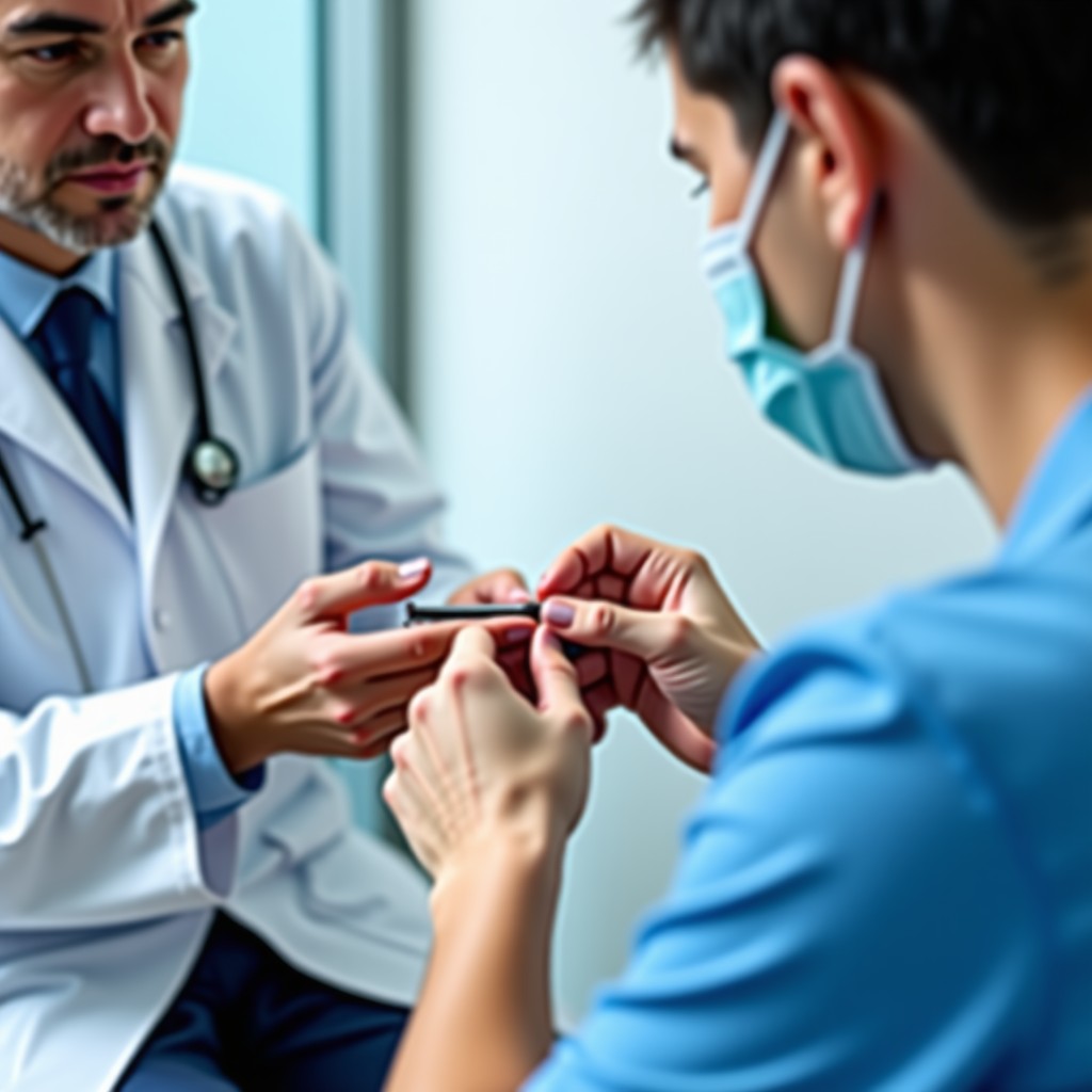 Professional medical consultation environment, sterile and clean, close up of dermatological care, realistic photography, 4:3 ratio.