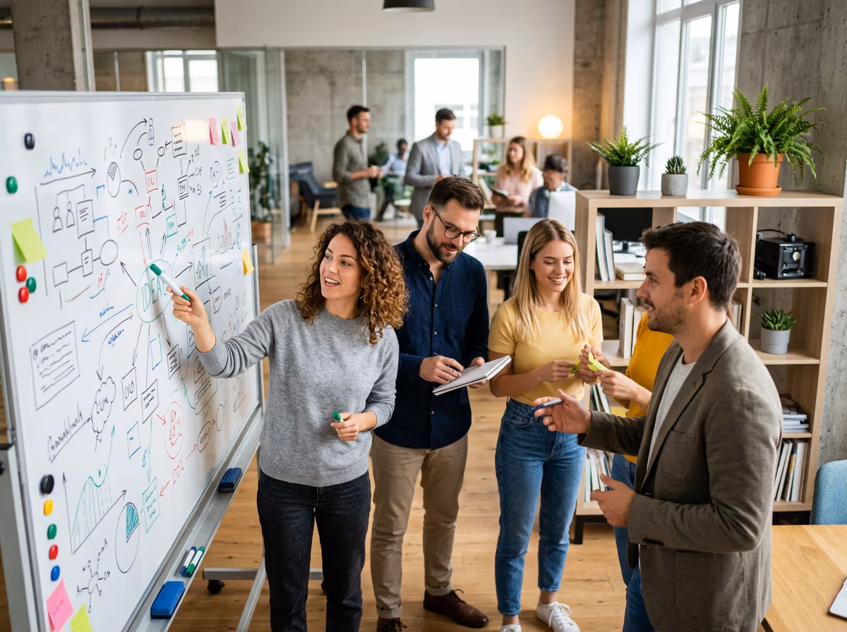 팀원들이 함께 모여 사업 아이디어를 논의하는 회의 공간