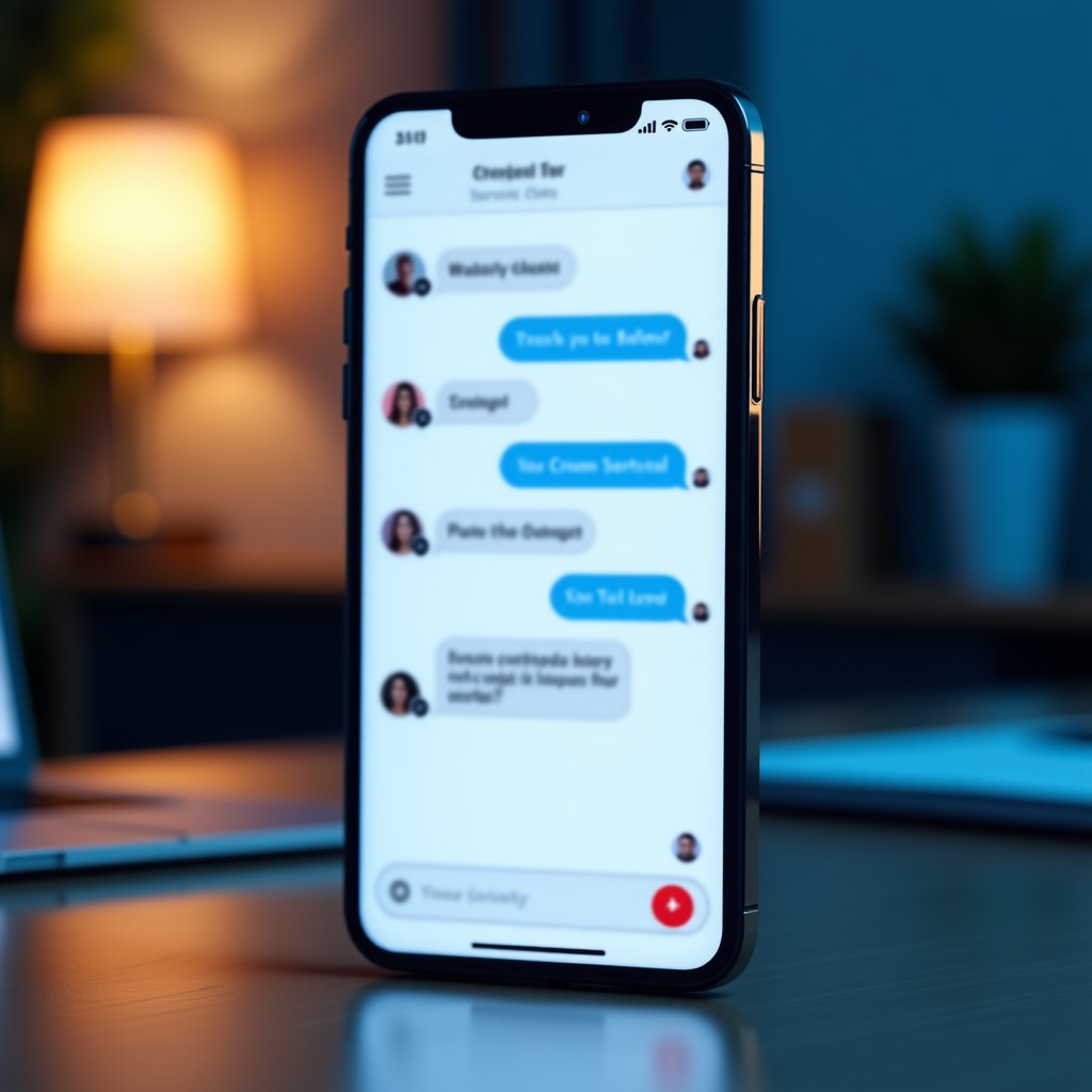 A smartphone screen showing a professional customer service chat interface, clean modern UI, soft ambient lighting, realistic photography, 4:3 aspect ratio