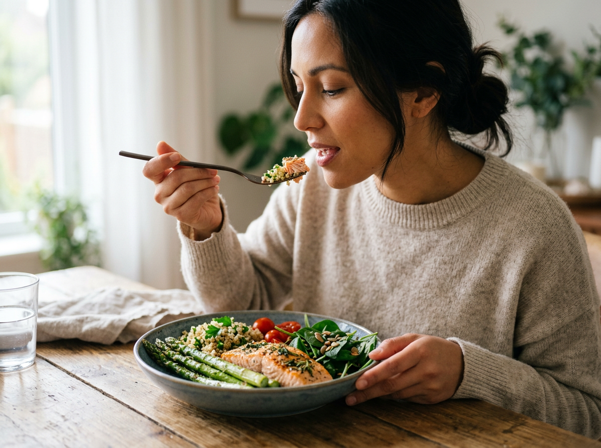 천천히 식사하는 모습