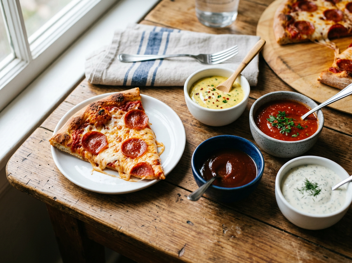 다양한 소스와 함께 즐기는 피자