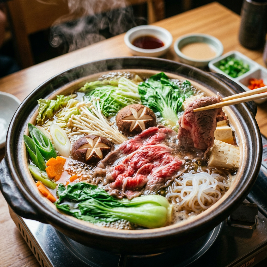 다양한 재료가 들어간 훠궈 냄비