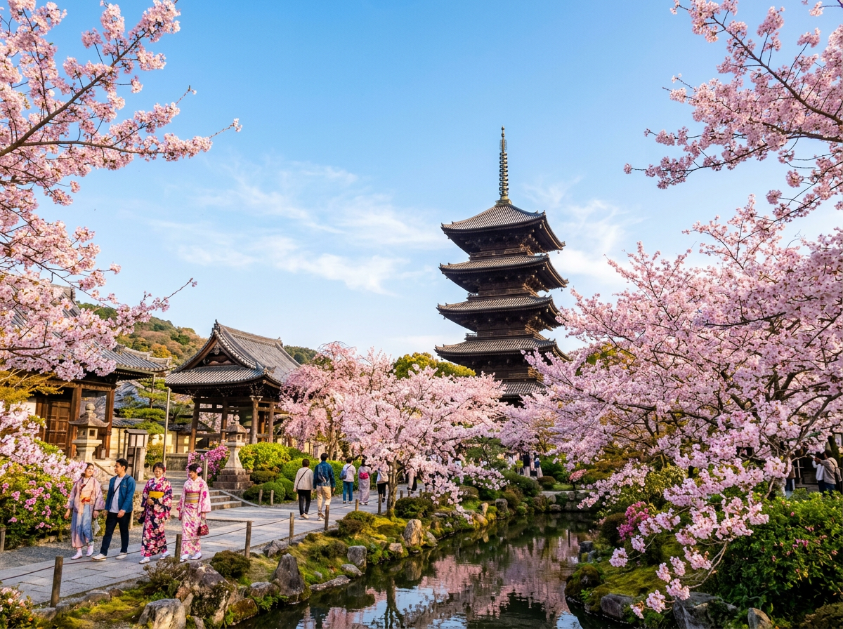 일본의 활기찬 봄날의 풍경