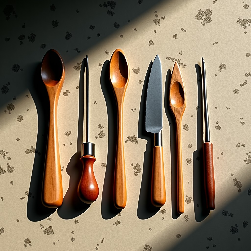 Ancient natural tools for hygiene laid out on an old stone surface, cinematic shadows, realistic artistic rendering 4:3