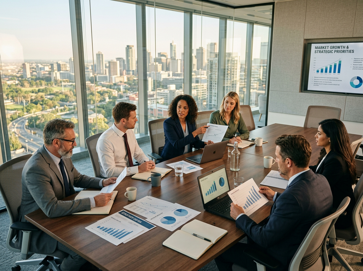 기업과 주주가 대화하는 회의실 풍경