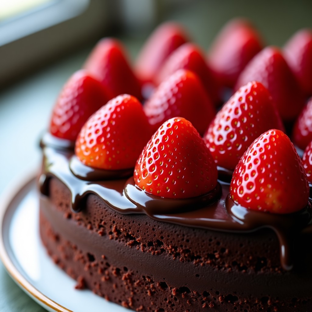 초코 시트와 딸기가 가득한 케이크