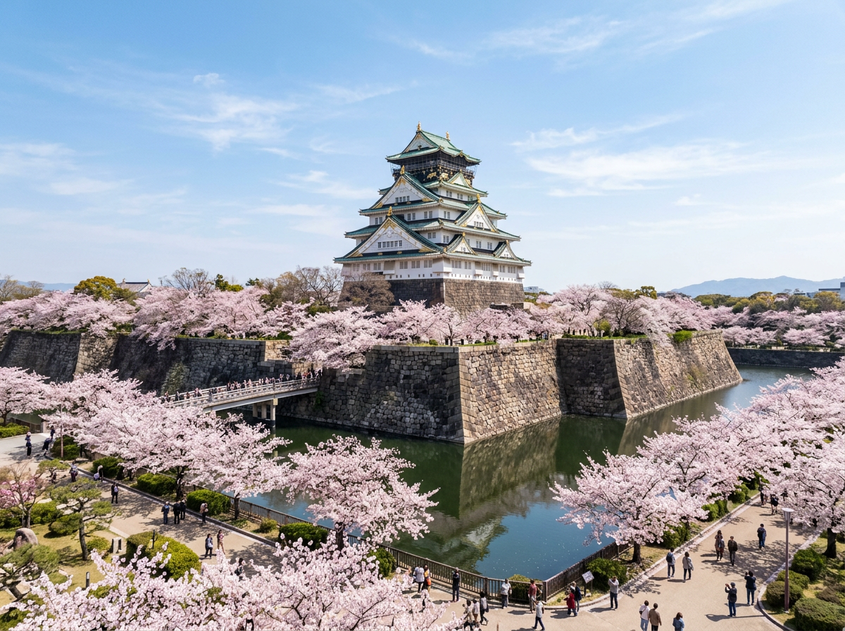 오사카 성의 벚꽃 전경