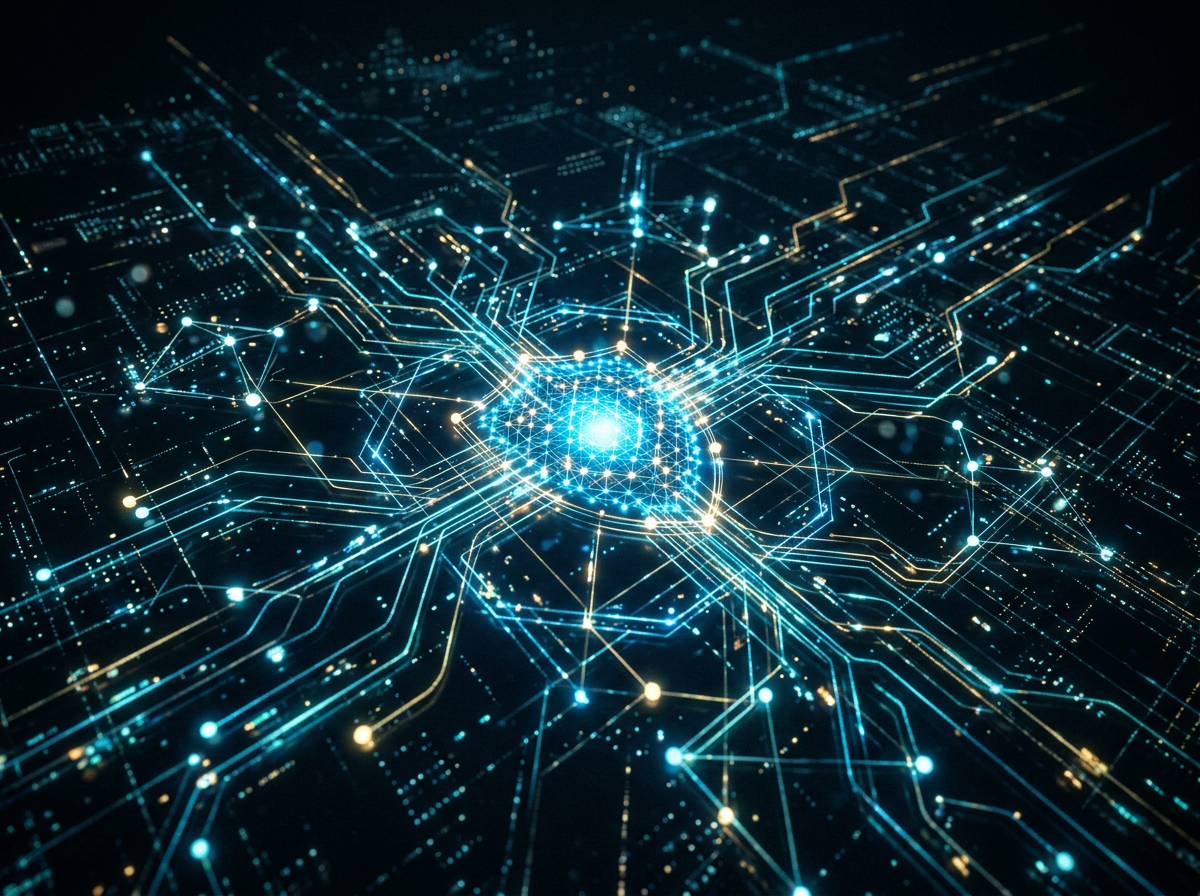 복잡한 디지털 데이터 보안망을 형상화한 이미지