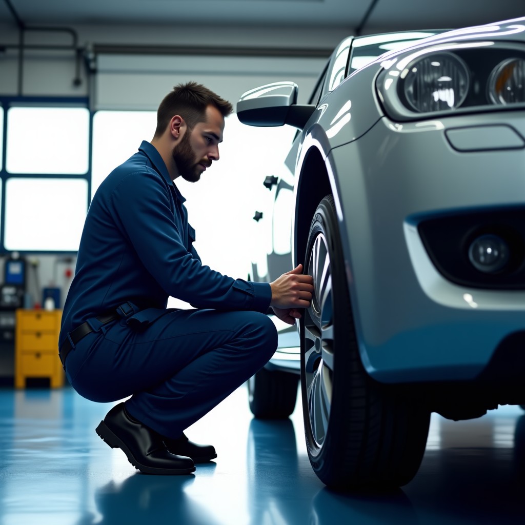 타이어 교체를 준비하는 운전자