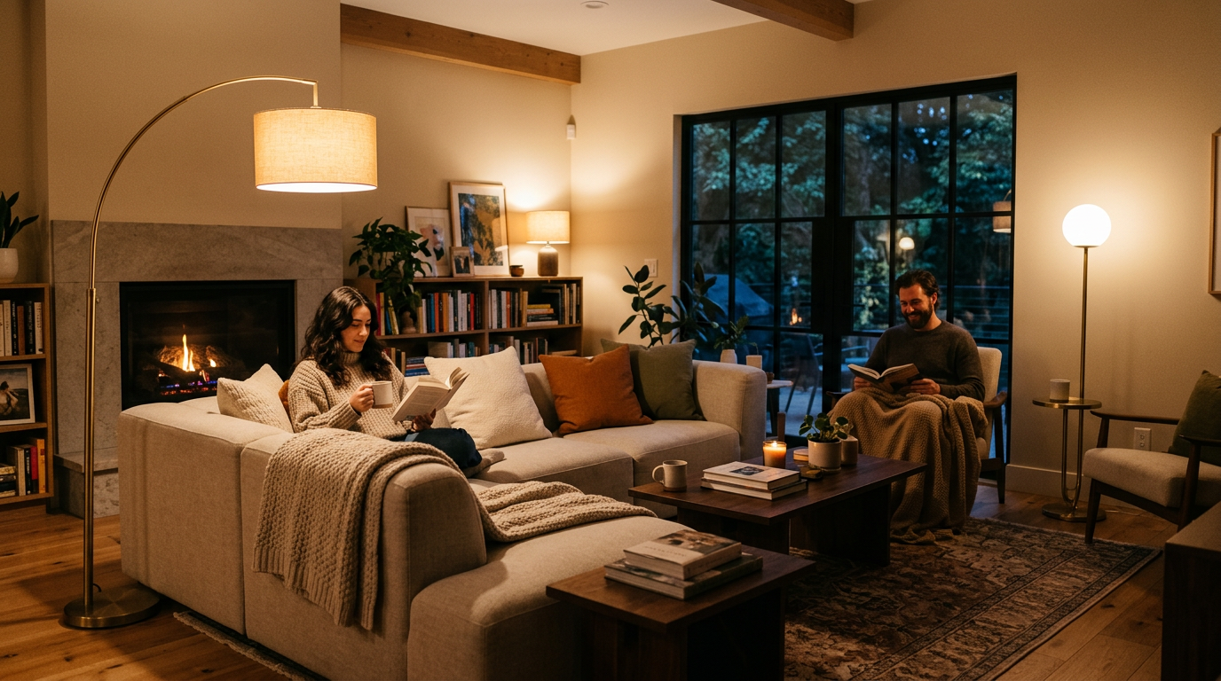 따뜻하고 아늑한 거실 조명 분위기