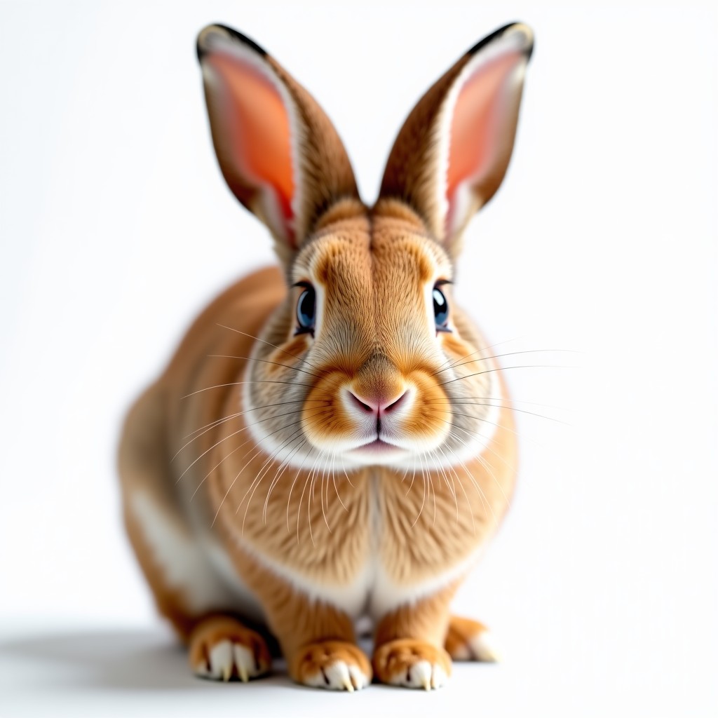 A cute bunny looking curiously at the camera, soft texture, focus on the twitching nose, clean background, high quality, 4:3 aspect ratio.