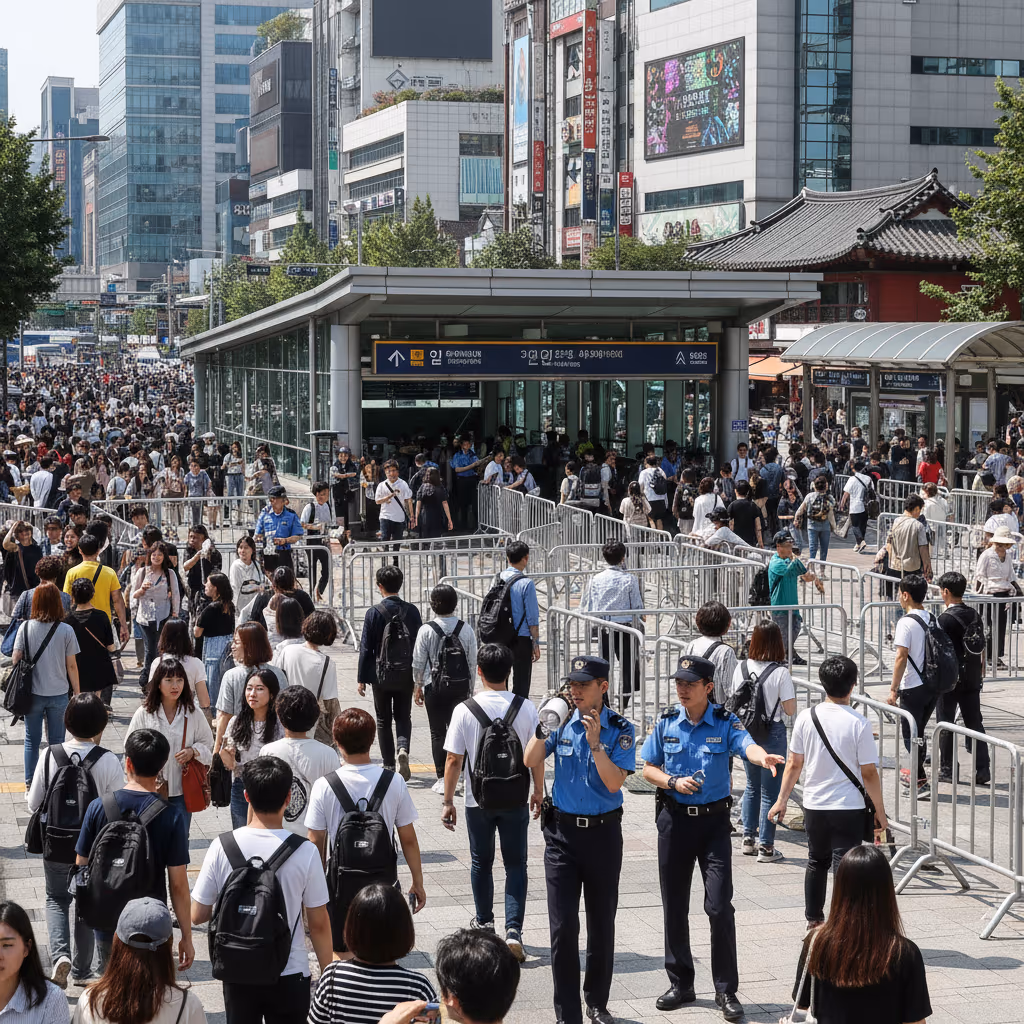 서울 도심 지하철역 혼잡 통제 상황