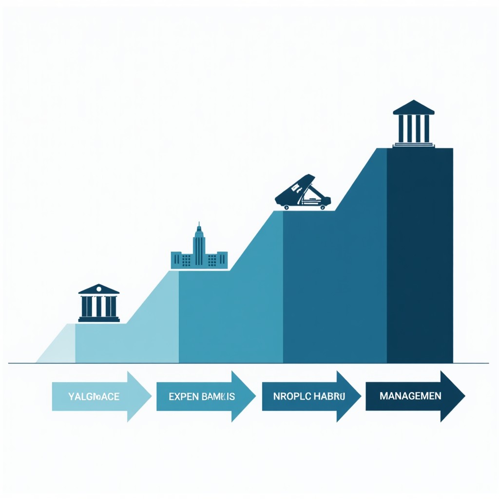 A clean modern business infographic showing the evolution from traditional banking to strategic sovereign wealth fund management, minimal style, 4:3 aspect ratio