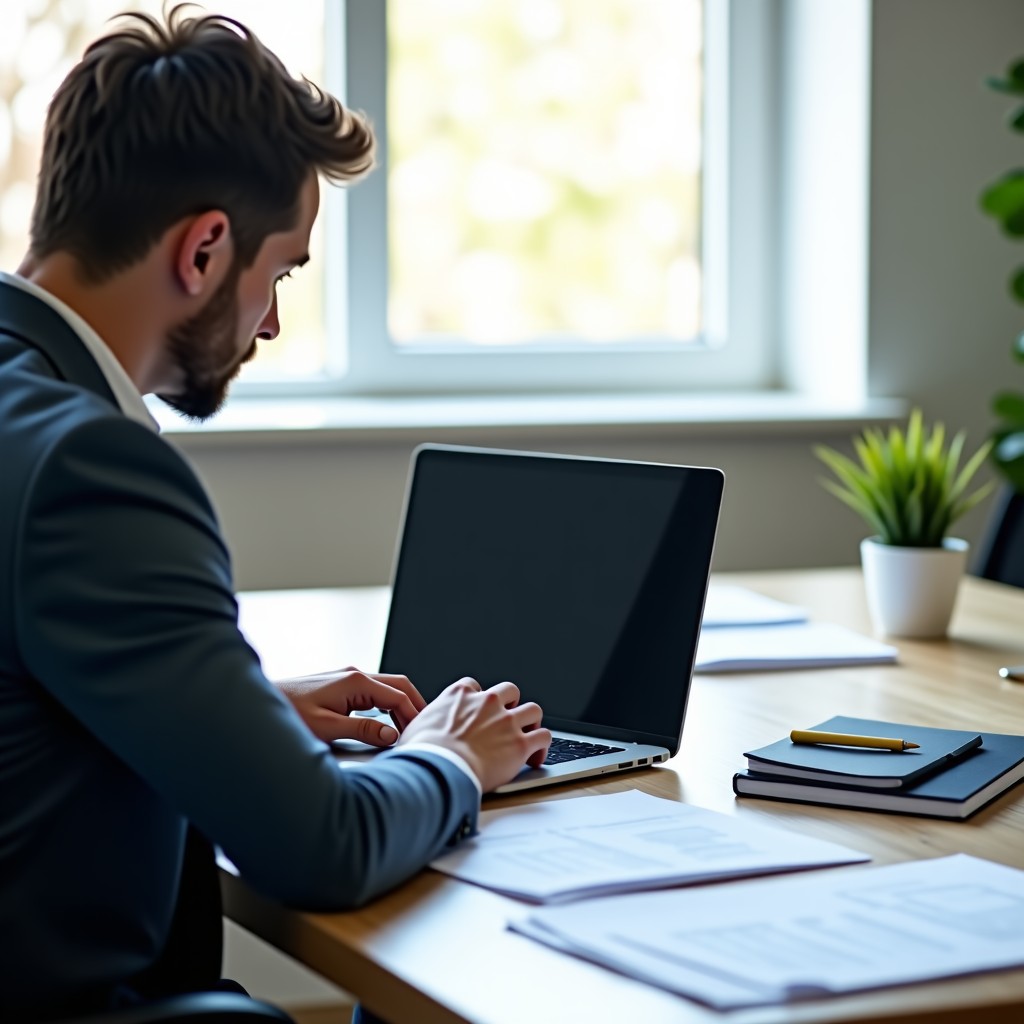 사무실에서 서류를 검토하는 모습