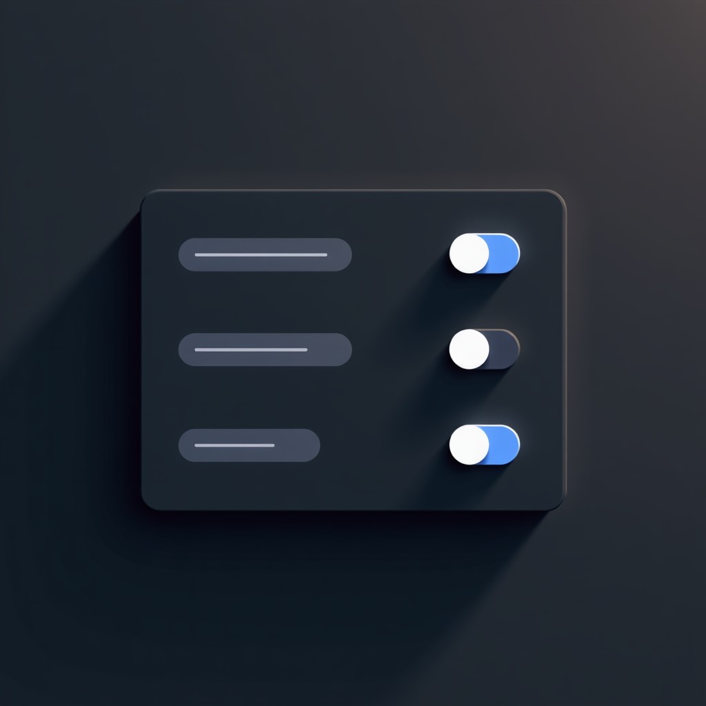 A sleek digital interface showing subscription management settings with toggle switches, modern minimalist design, 4:3 ratio.