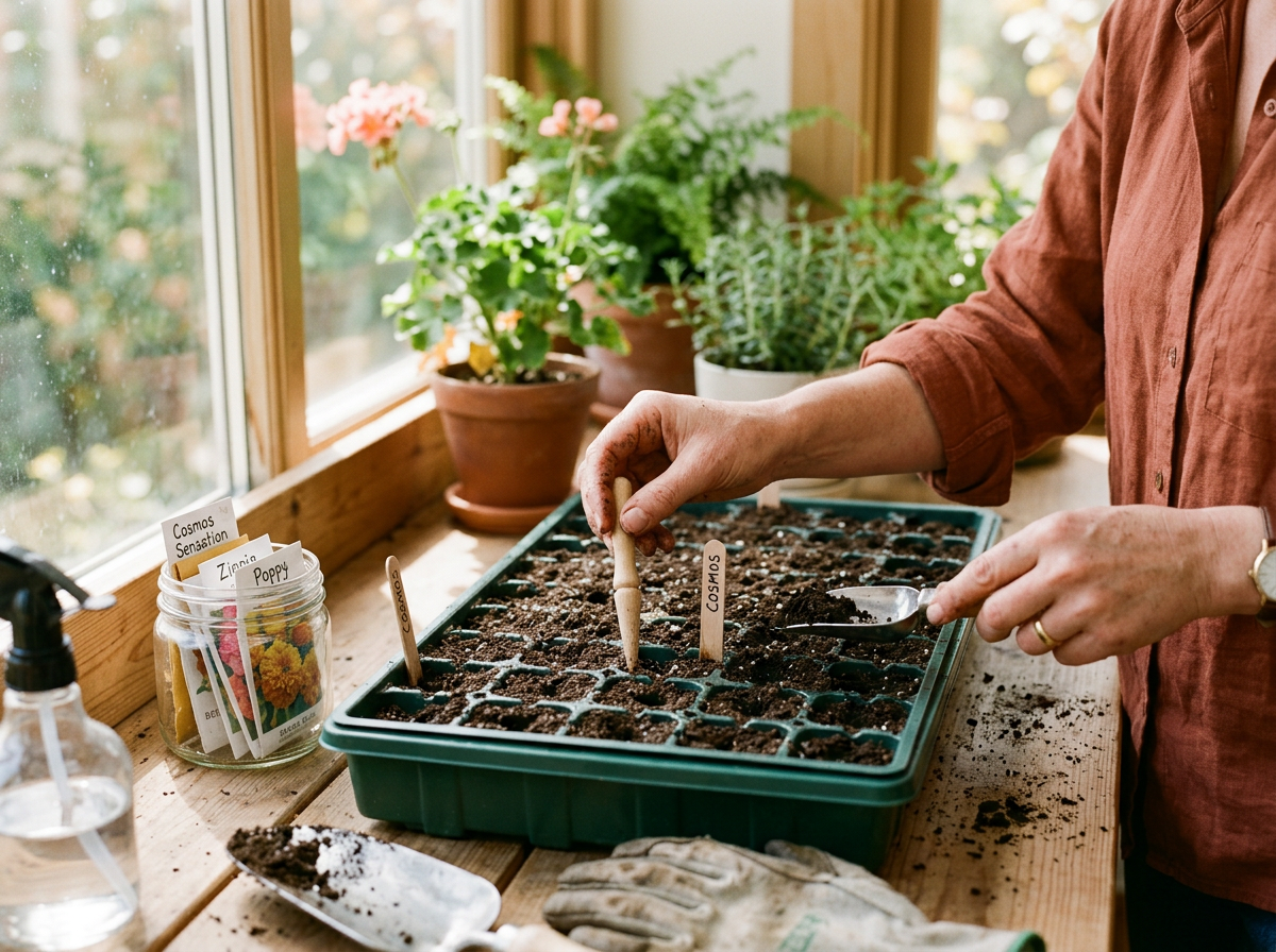 포트 트레이에 정성껏 씨앗 심기