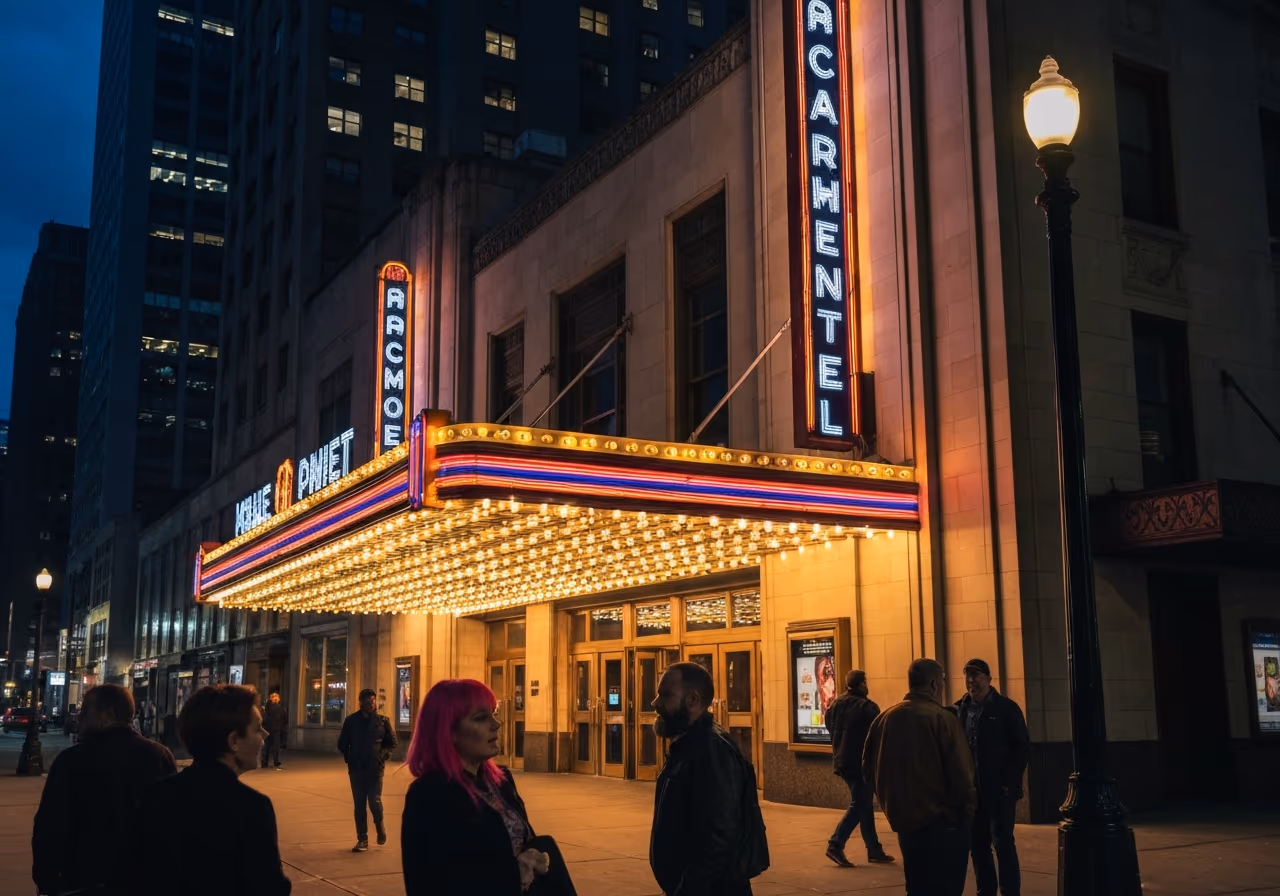 한국 영화 역대 흥행 기록을 상징하는 극장 전경