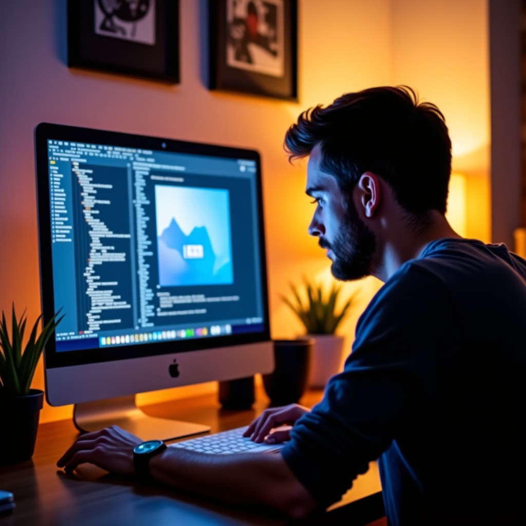A person working on a graphic design project on a computer, creative workspace, soft bokeh, cinematic lighting, professional photography, 16:9 aspect ratio.