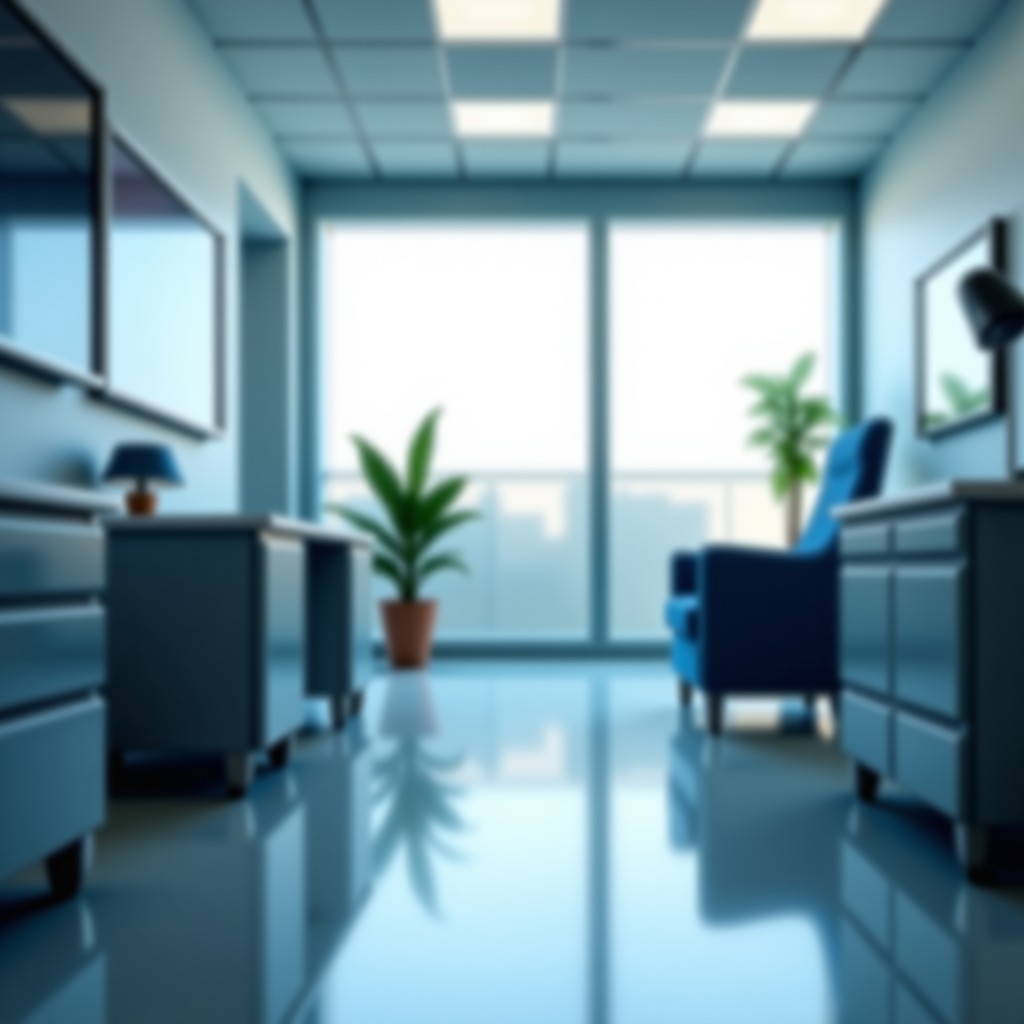 A modern and clean medical consultation room, soft professional lighting, high-end healthcare environment, blurred background of medical equipment, 4:3 aspect ratio.