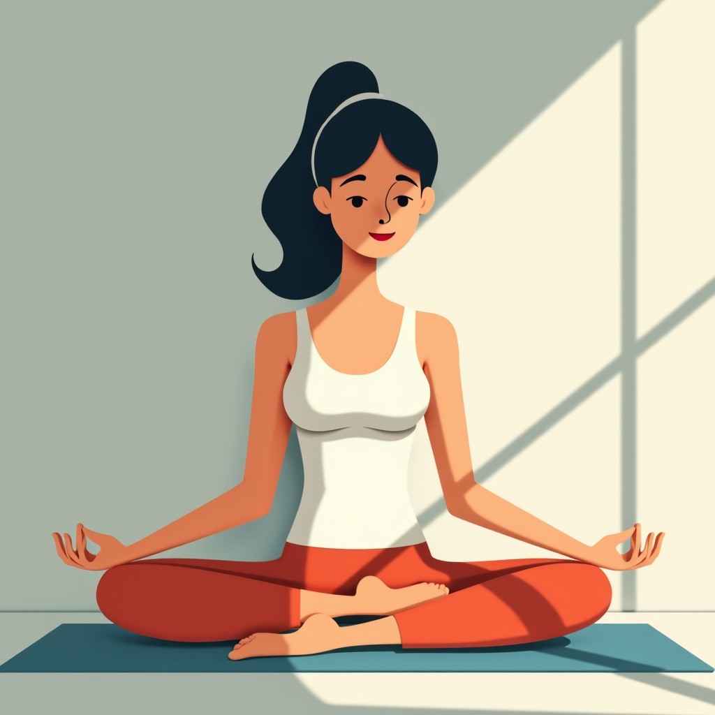 A serene and calm atmosphere of a person taking care of their health, mindful approach to physical well-being, neutral color palette, high resolution, 4:3 aspect ratio.