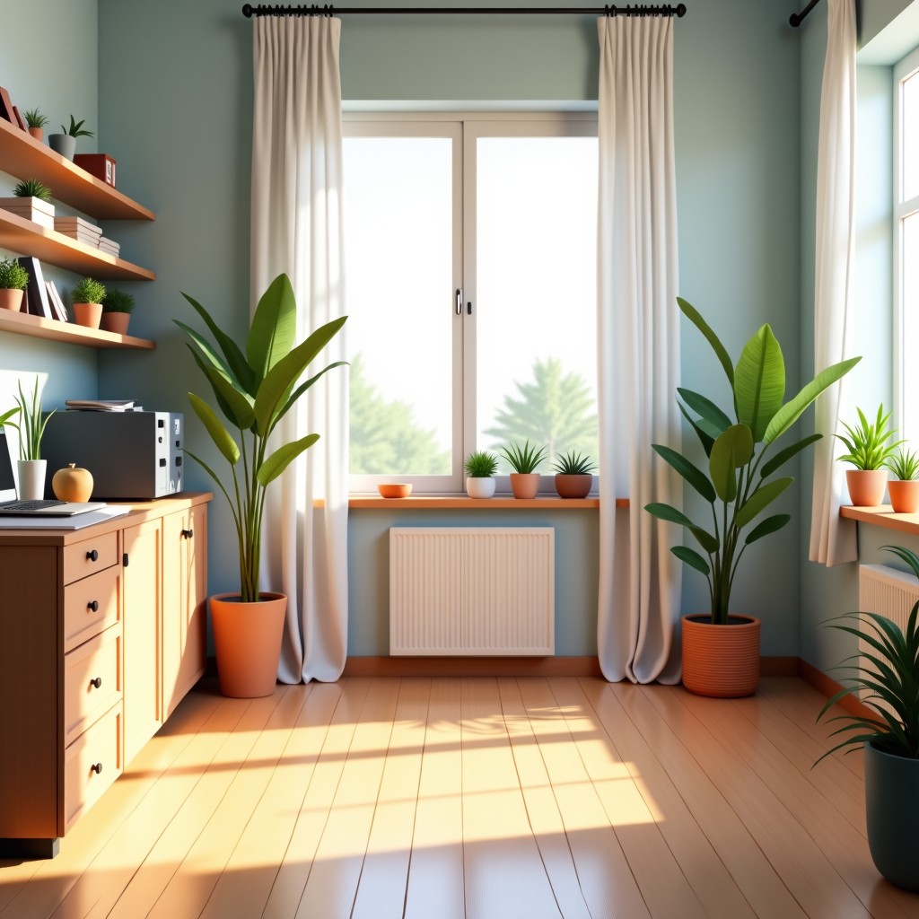 A bright and airy interior with organized personal belongings, aesthetic and peaceful, high resolution, 4:3