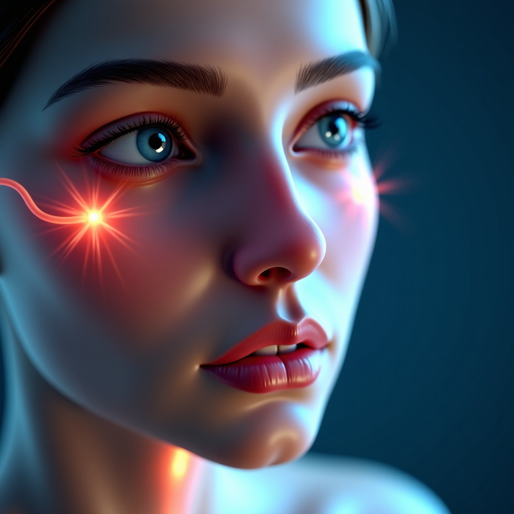 A detailed close-up conceptual representation of facial nerves and health, cinematic lighting, medical illustration style, high resolution, soft focus background, 4:3 aspect ratio