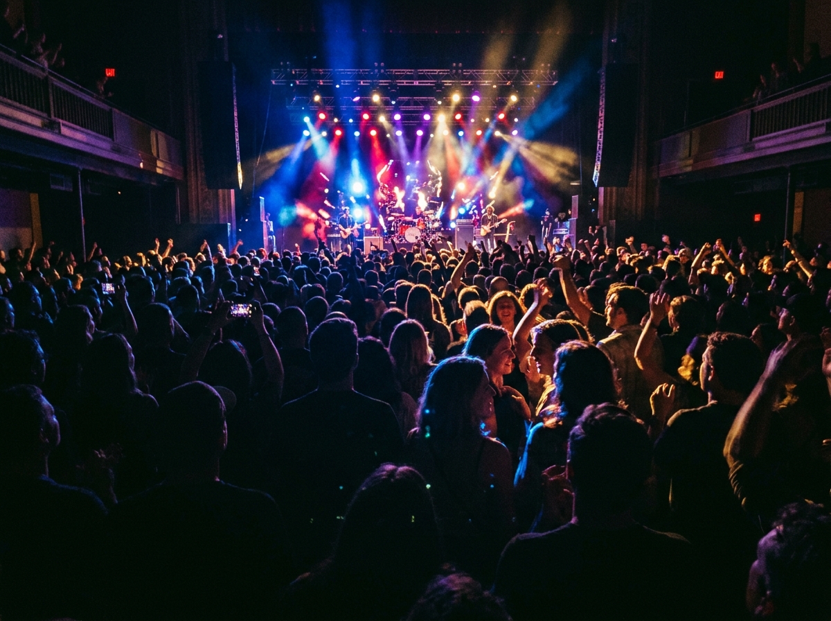 환호하는 관객석의 실루엣