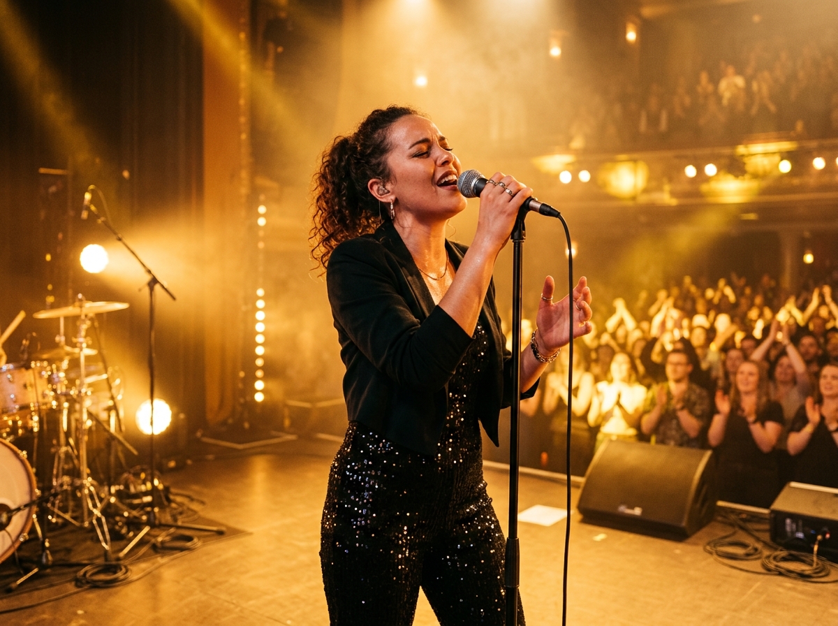 마이크를 든 가수