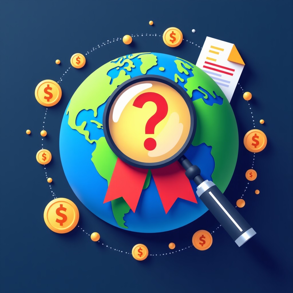 A conceptual illustration of finding a hidden clue on a school badge, magnifying glass effect, global connectivity, professional investigative tone, 4:3