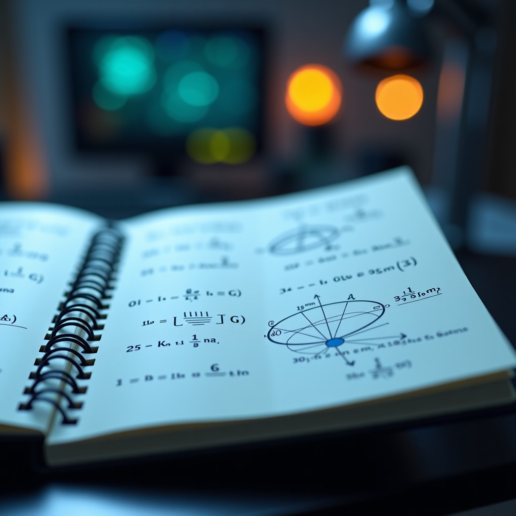 복잡한 계산과 과학적 사고를 나타내는 이미지