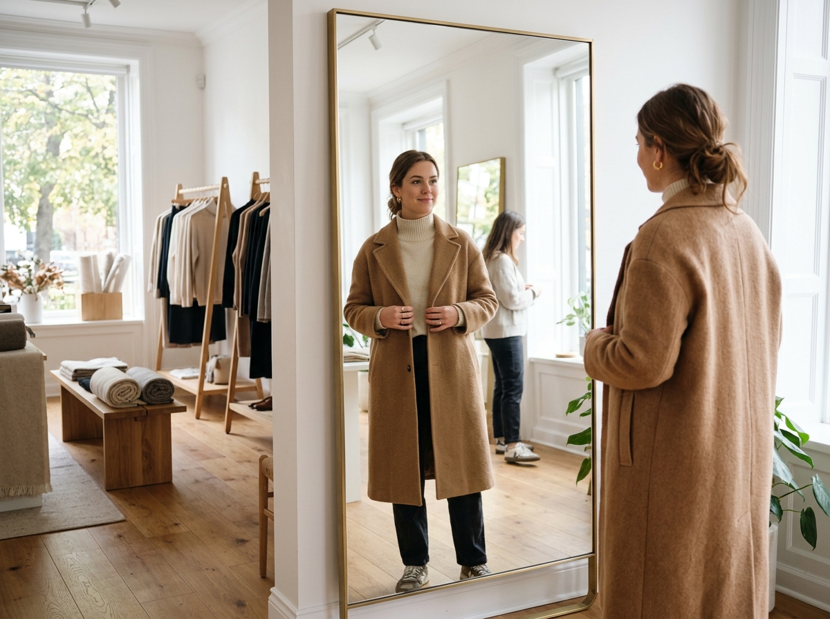 깔끔한 디자인의 울 코트 실루엣