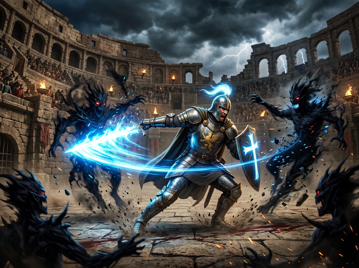 신성검사의 화려한 전투 장면