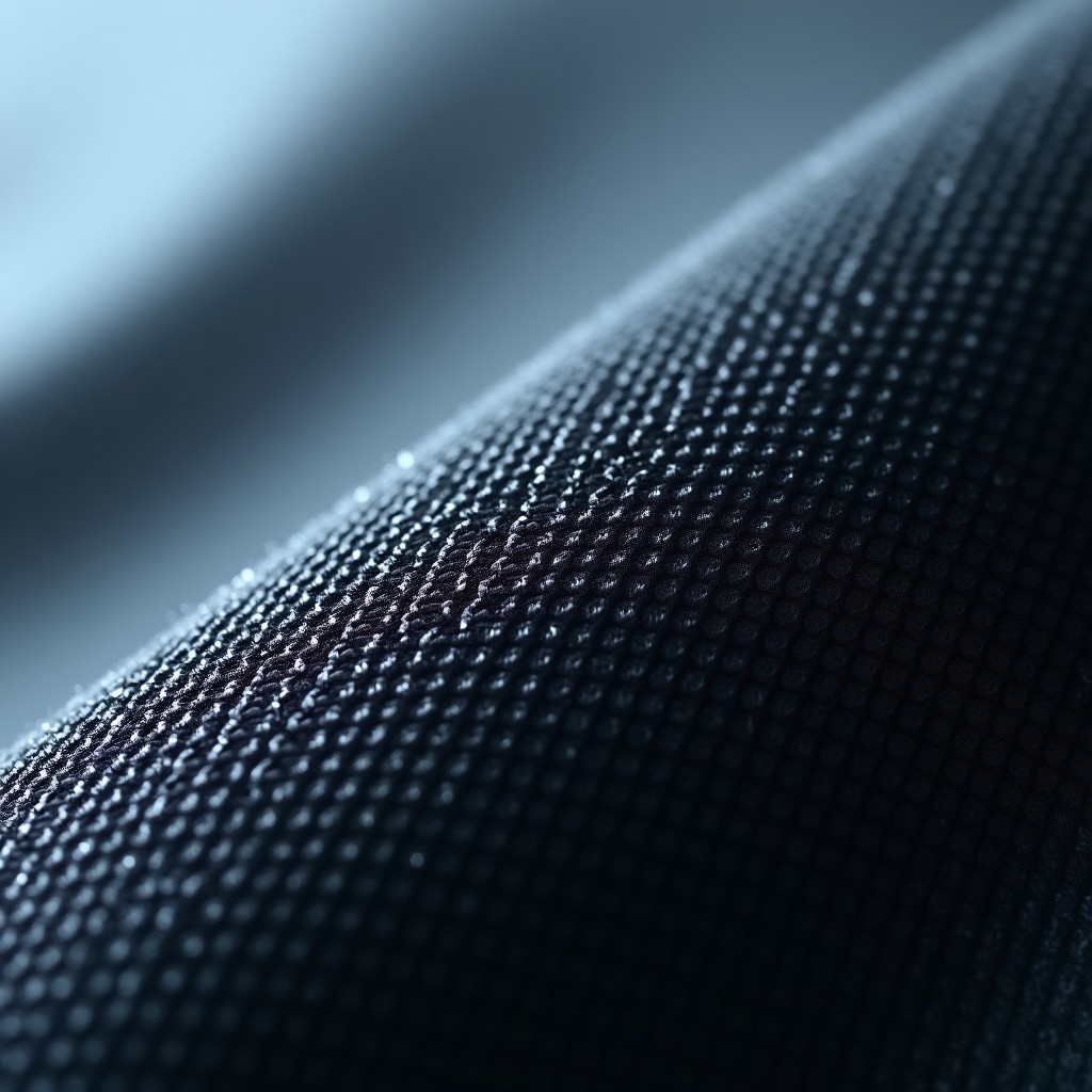 Close up shot of high-tech mesh fabric texture, professional athletic material, soft lighting, clean studio background, 4:3