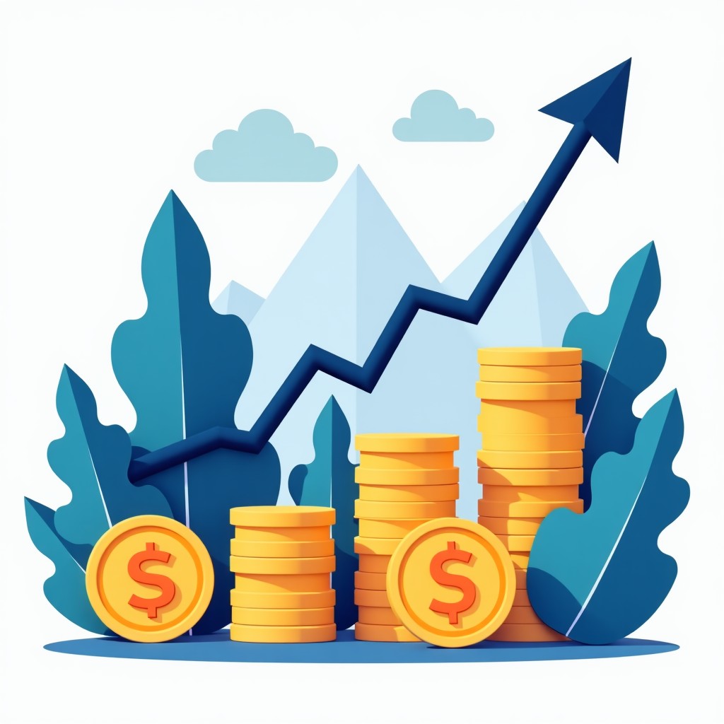 A diverse investment portfolio visual, stylized representation of stocks and financial growth, clean modern office background, 4:3