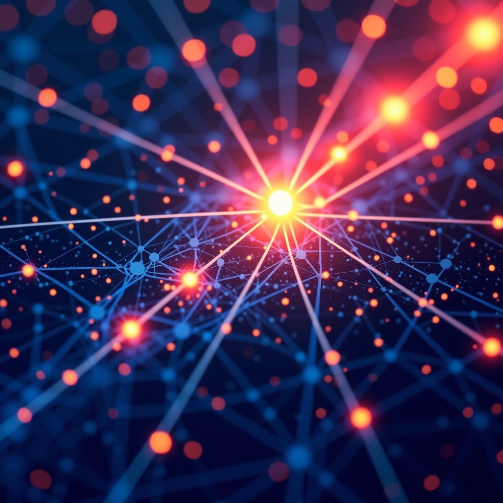 Digital illustration of a misinformation spreading concept in a network, abstract design, vibrant colors, clean and high contrast, 16:9 ratio.